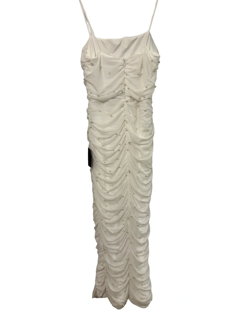 Lulu's Ivory Pearl-Embellished Ruched Slip Event Feminine Romantic Dress Medium